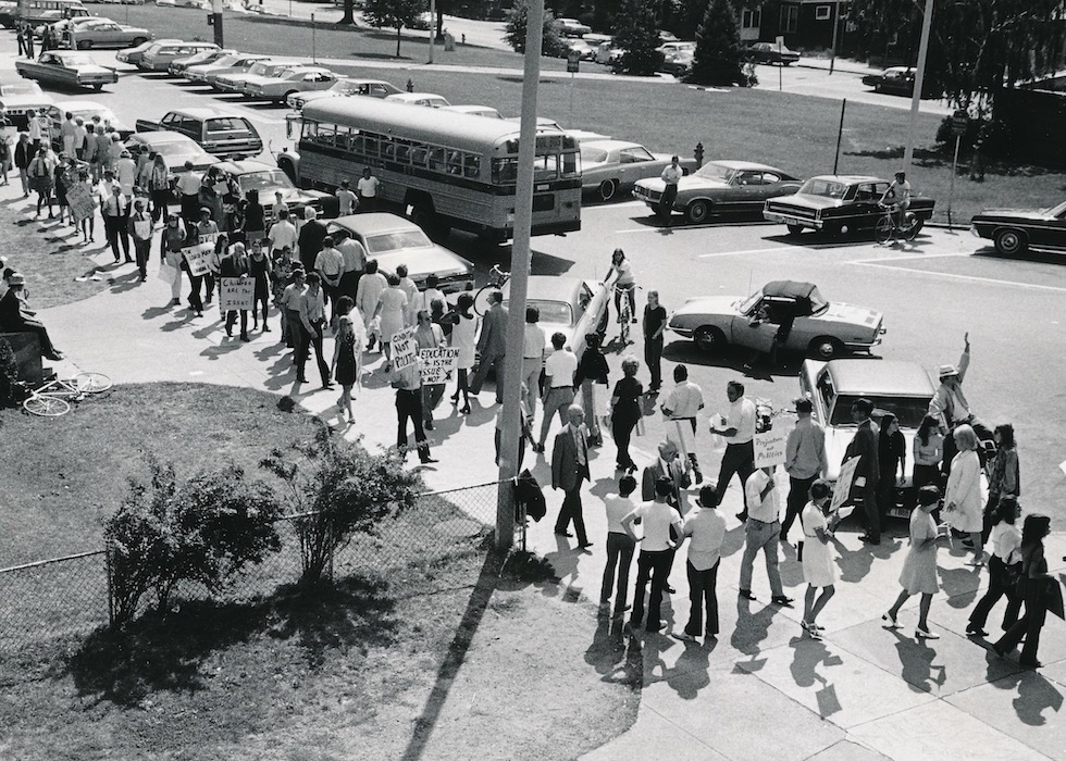 Crowded picket line.