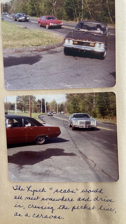 Two photos of cars driving down a road.