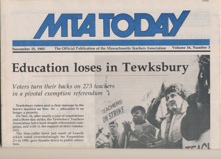 Front page of MTA Today with headline about Tewksbury strike.