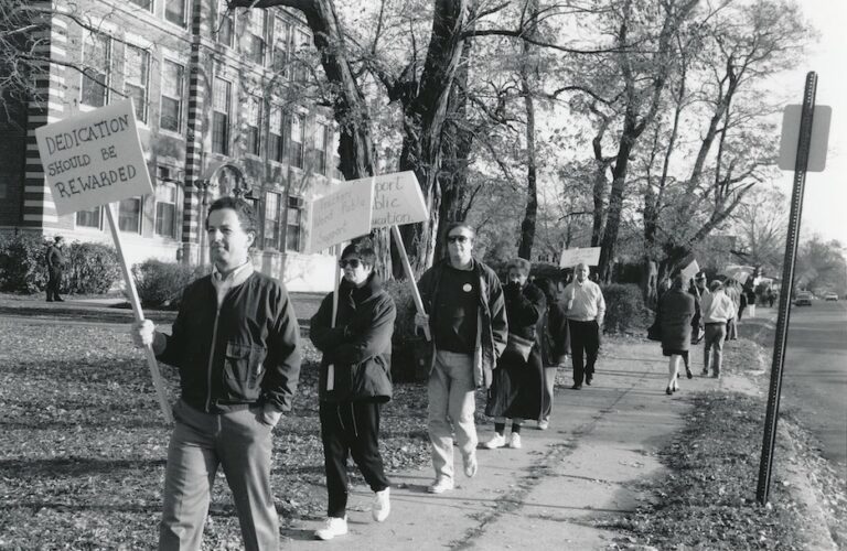 Crowded picket line.