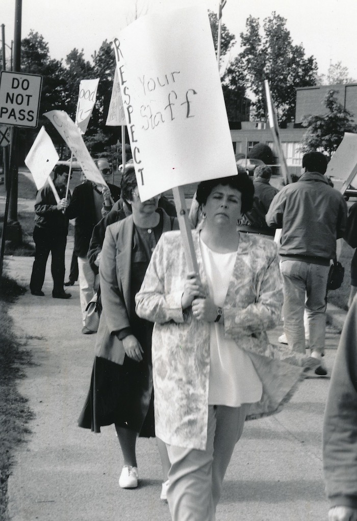 Crowded picket line.