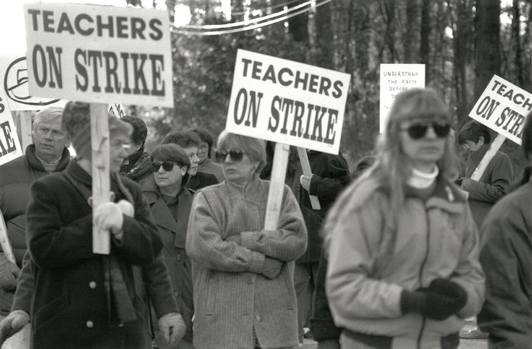 Crowded picket line.