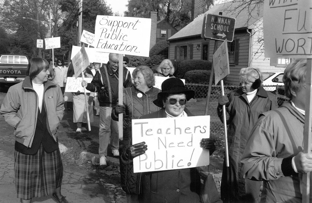 Crowded picket line.