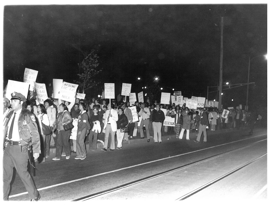 Crowded picket line.
