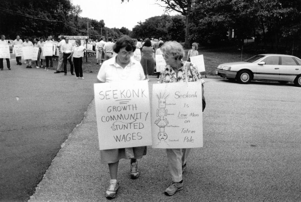 Crowded picket line.