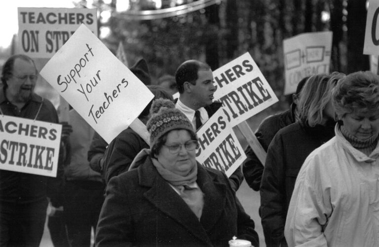 Crowded picket line.