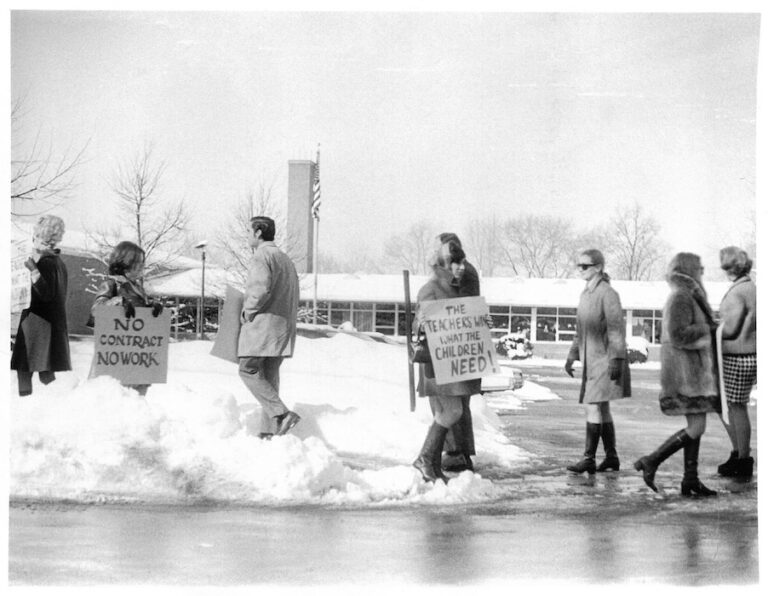 Picket line in the snow.