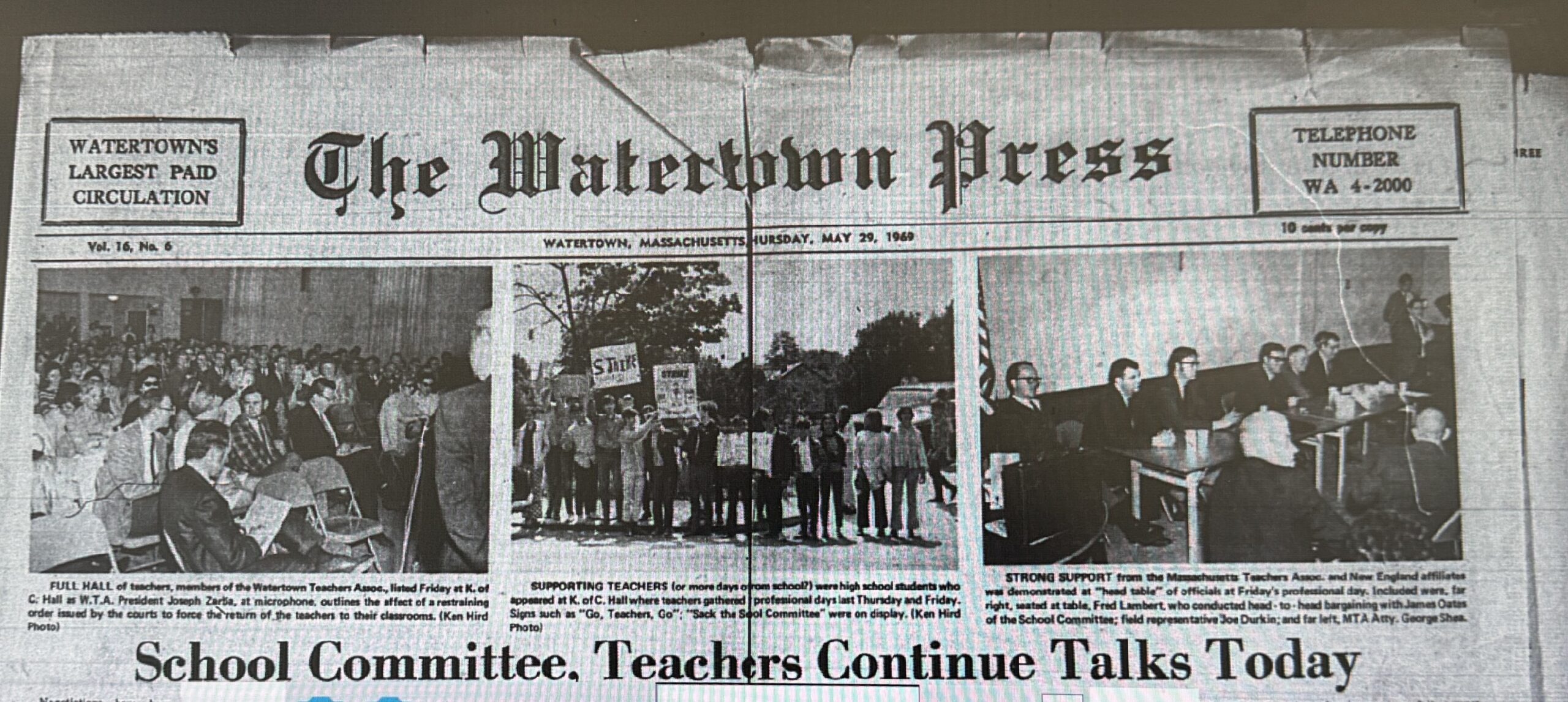 Front page of The Watertown Press from May 29, 1969.